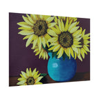 Yellow Sunflowers in Blue Vase Rolled Art Print