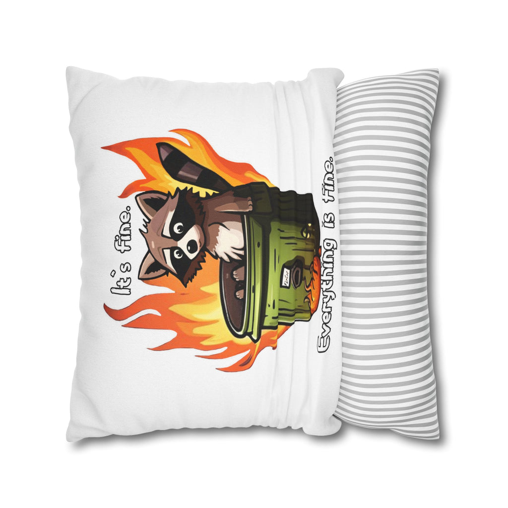 Funny 'It's Fine' Trash Panda Throw Pillowcase — Cute Raccoon In Flames Decorative Cushion Cover