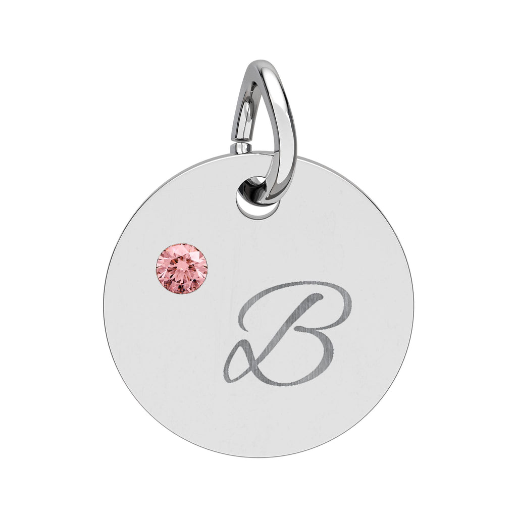 Personalize it!  Birthstone Circle Charm — Engraved Initial Pendant