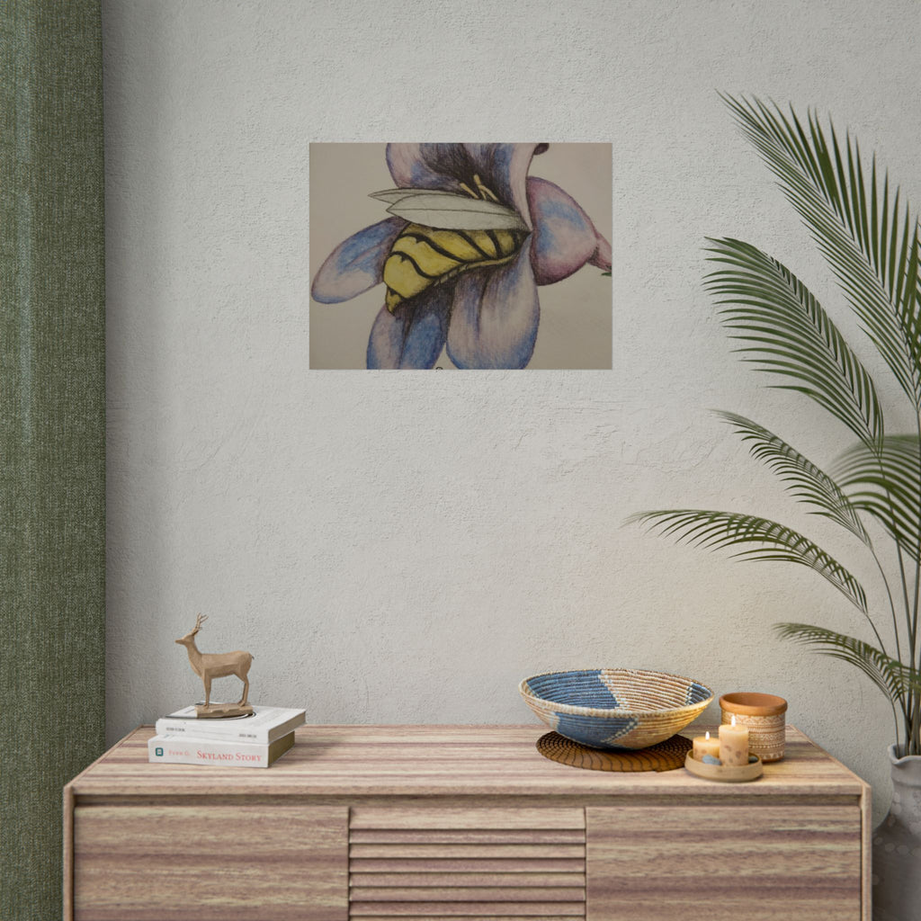 Bee in Blue Flower Poster — Rolled Botanical Art Print
