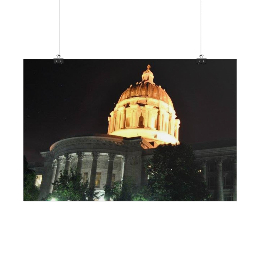 Nighttime Missouri Capitol Dome Rolled Poster — Illuminated Government Building Wall Art
