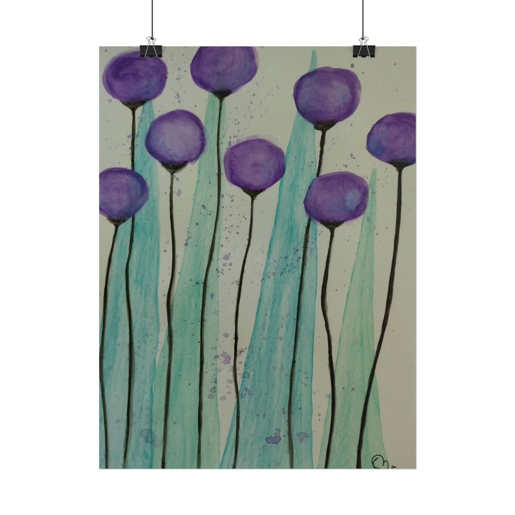 Rolled Poster - Purple Watercolor Floral Stems Art Print