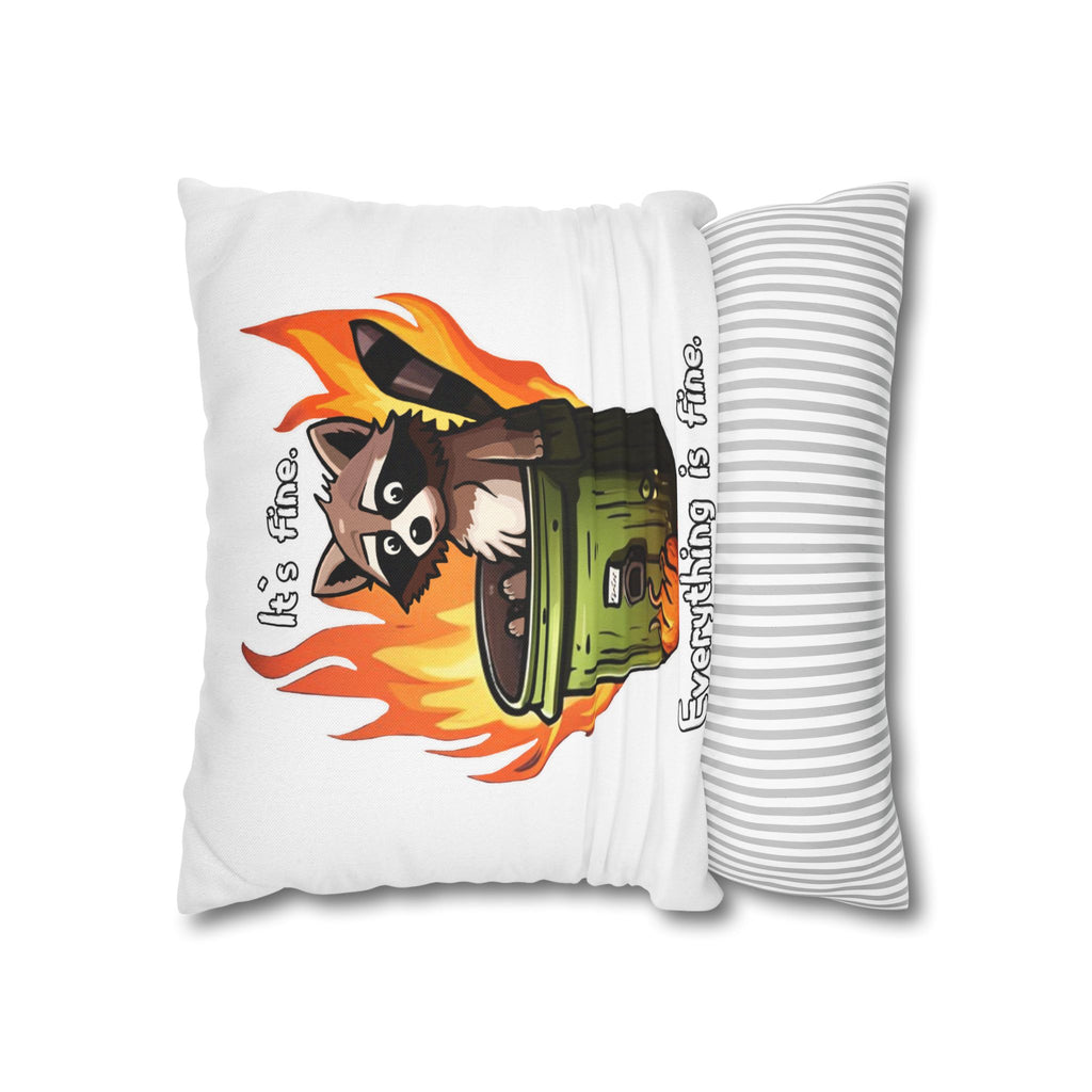 Funny 'It's Fine' Trash Panda Throw Pillowcase — Cute Raccoon In Flames Decorative Cushion Cover