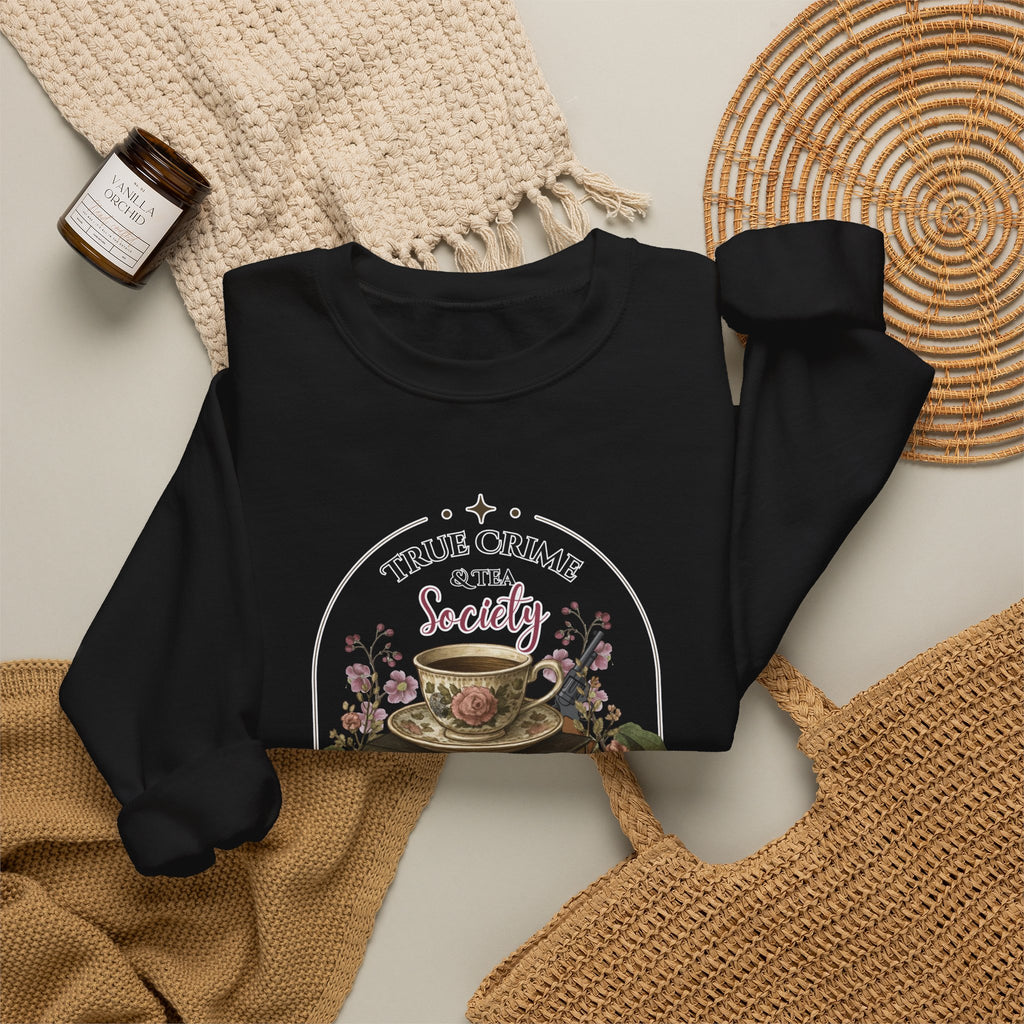 True Crime Book Club Sweatshirt — "True Crime & Tea" Vintage Stack Design