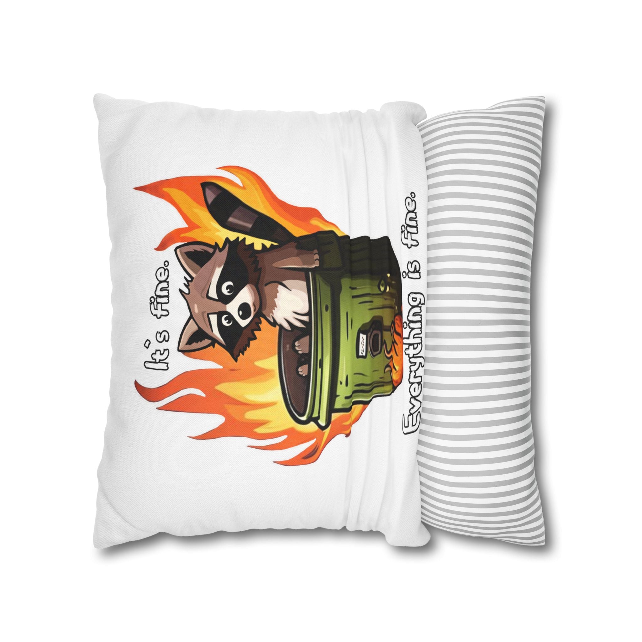 Funny 'It's Fine' Trash Panda Throw Pillowcase — Cute Raccoon In Flames Decorative Cushion Cover