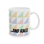 Pastel Geometric Ceramic Mug — 'Fueled by Caffeine...and RAGE' Patterned Coffee Cup (11oz, 15oz)