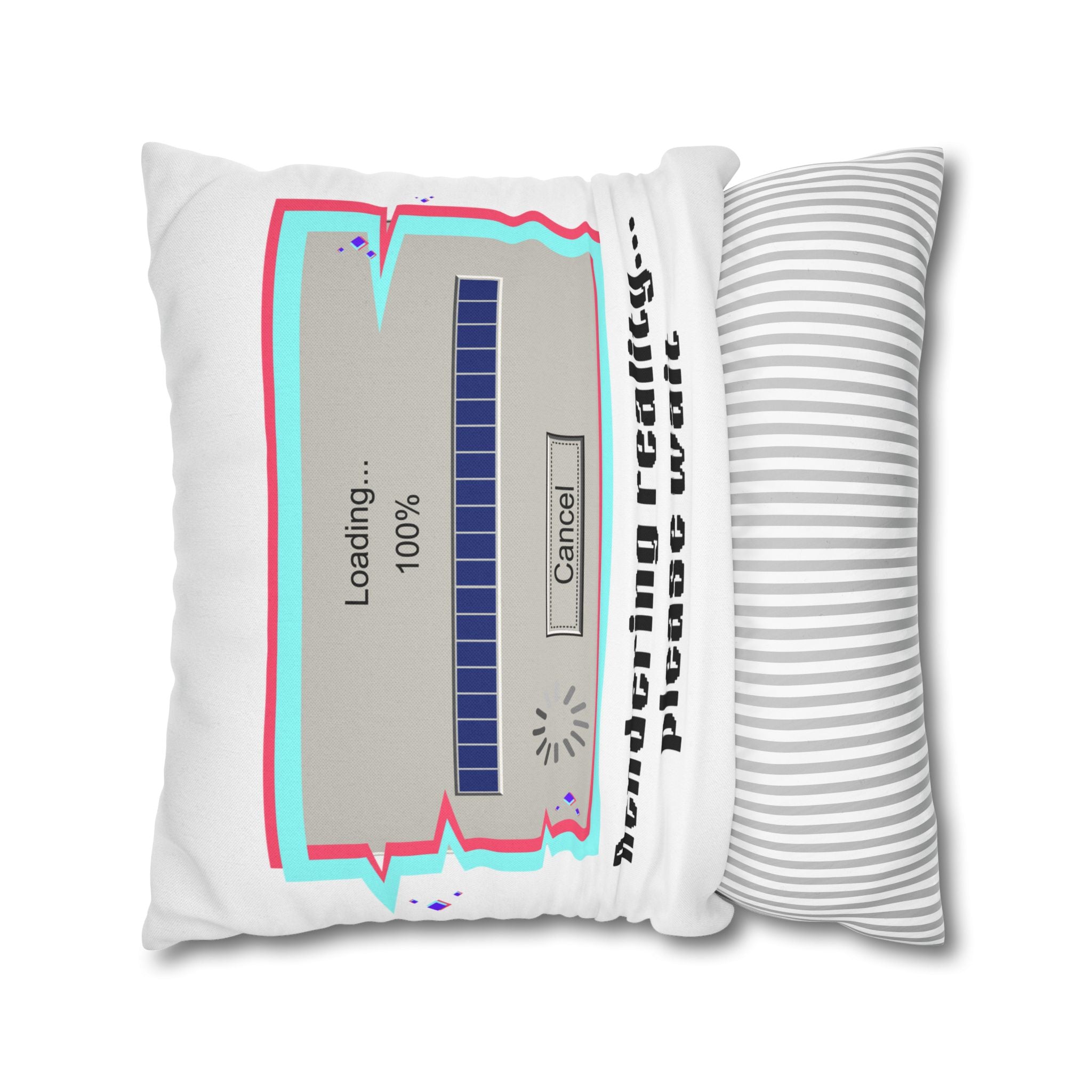 Square Pillowcase — "Rendering Reality... Please Wait" Retro Loading Bar Decorative Pillowcase