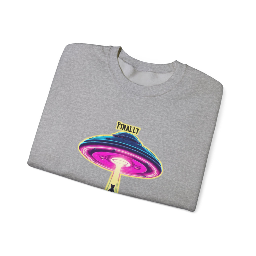 Crewneck Sweatshirt — "Finally We Found Intelligent Life" Neon UFO Graphic