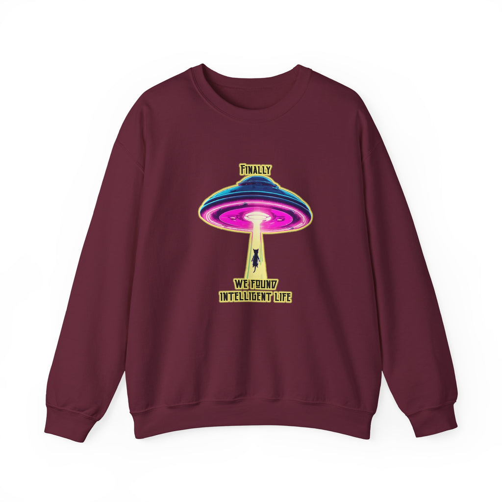 Crewneck Sweatshirt — "Finally We Found Intelligent Life" Neon UFO Graphic