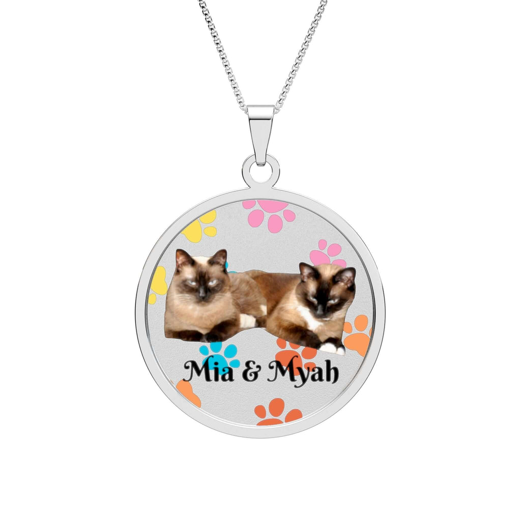 Personalize it! Round Photo Pendant Necklace — Custom Pet Photo Paw-Print Memorial Gift
