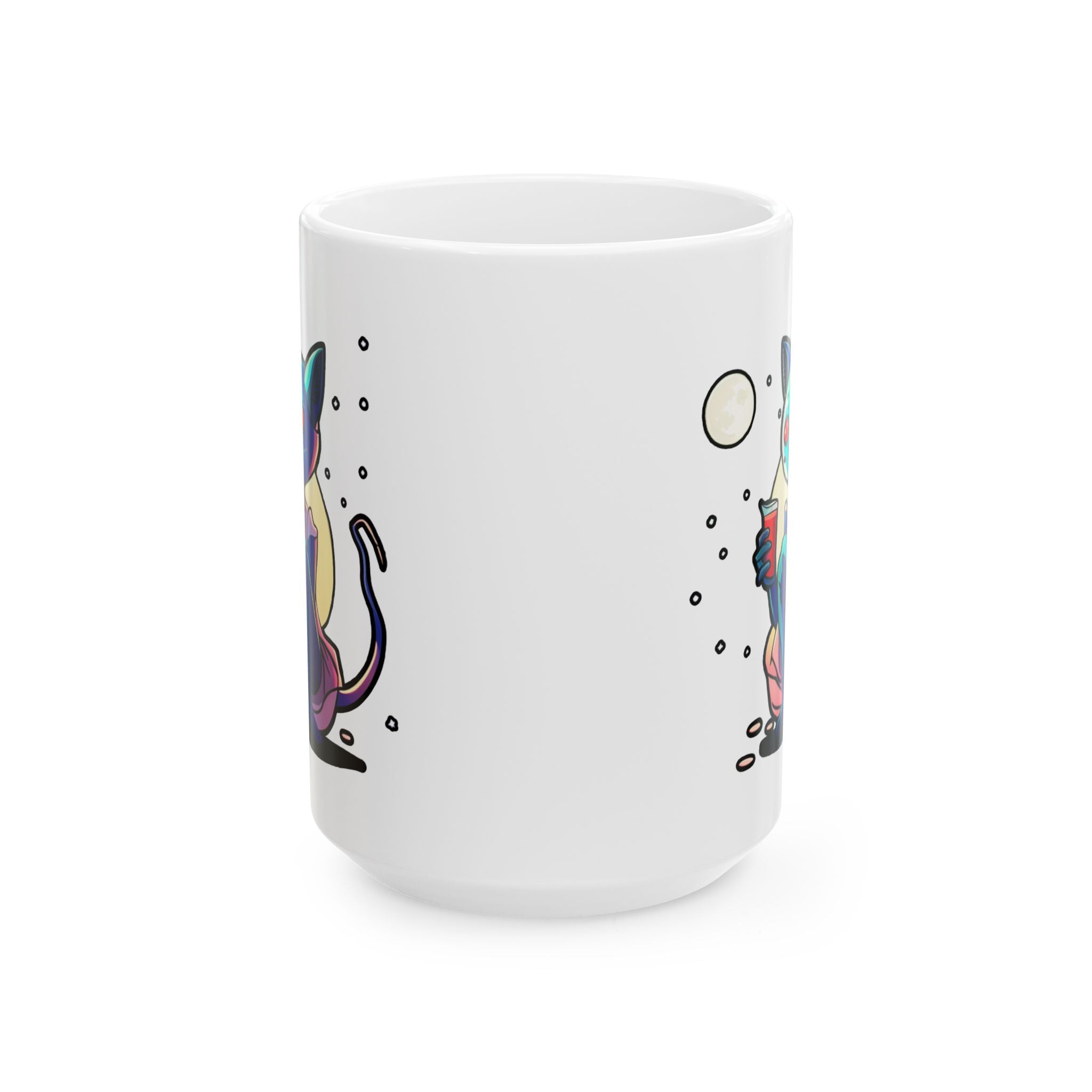 Alien Cat Ceramic Mug — Colorful Space Kitty Coffee Cup (11oz/15oz)