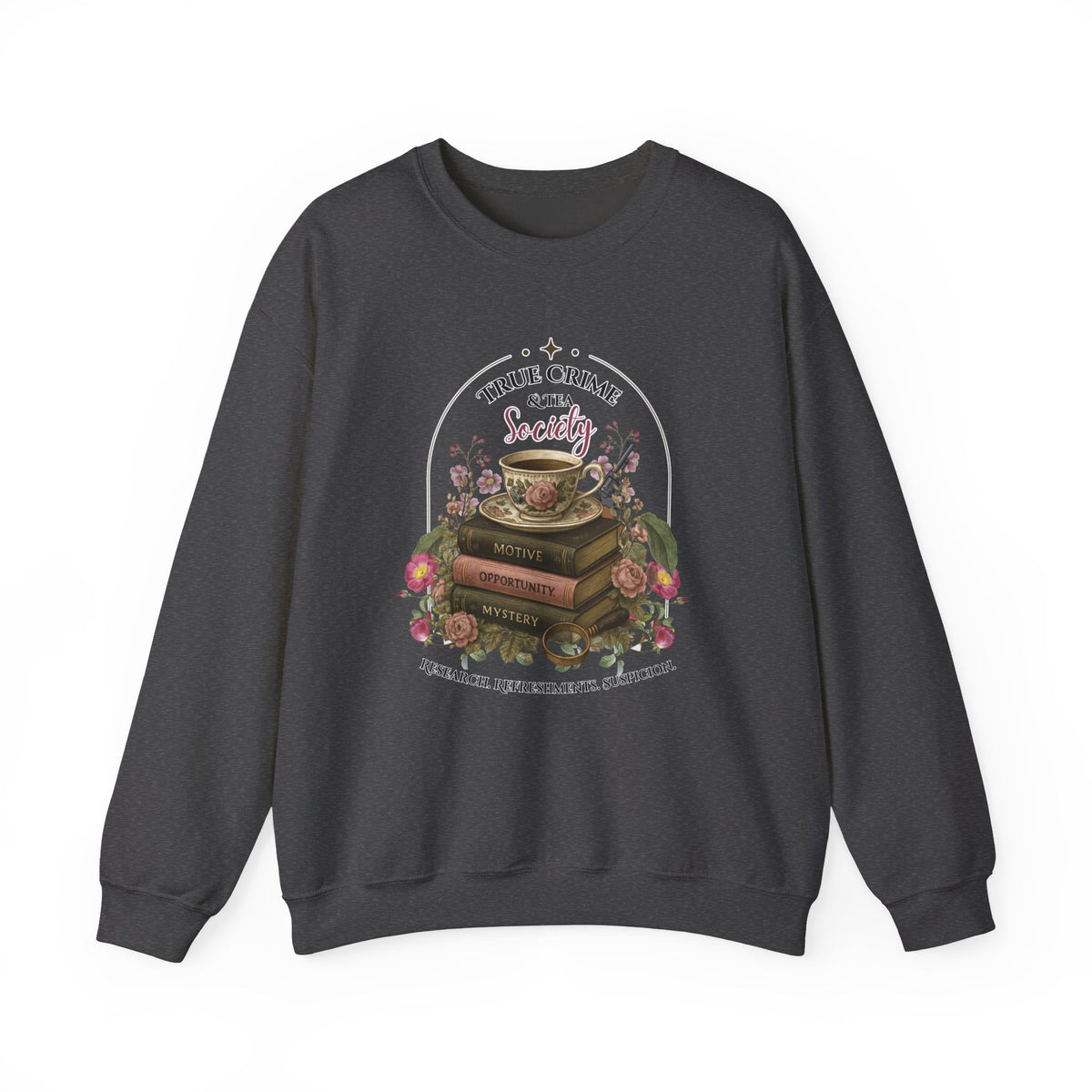 True Crime Book Club Sweatshirt — "True Crime & Tea" Vintage Stack Design