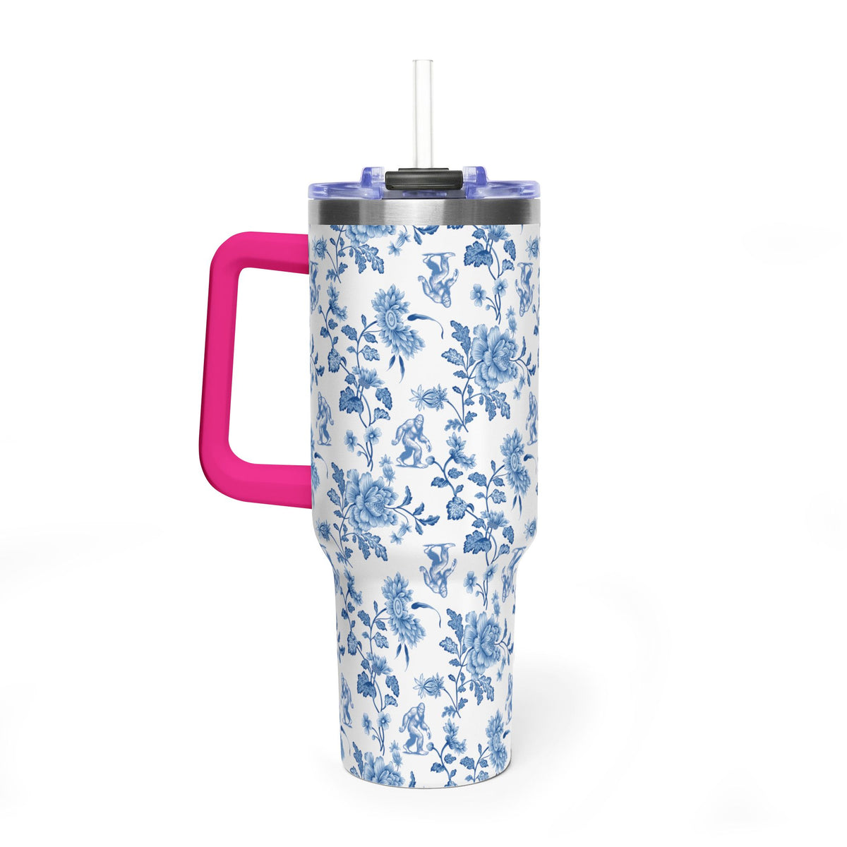 40oz Bigfoot Floral Vacuum Tumbler – Insulated Travel Mug with Straw