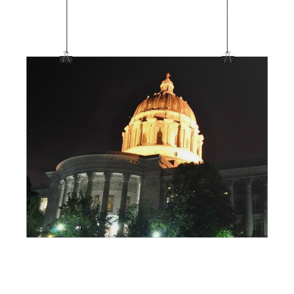 Nighttime Missouri Capitol Dome Rolled Poster — Illuminated Government Building Wall Art
