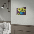 Yellow Sunflowers in Blue Vase Rolled Art Print