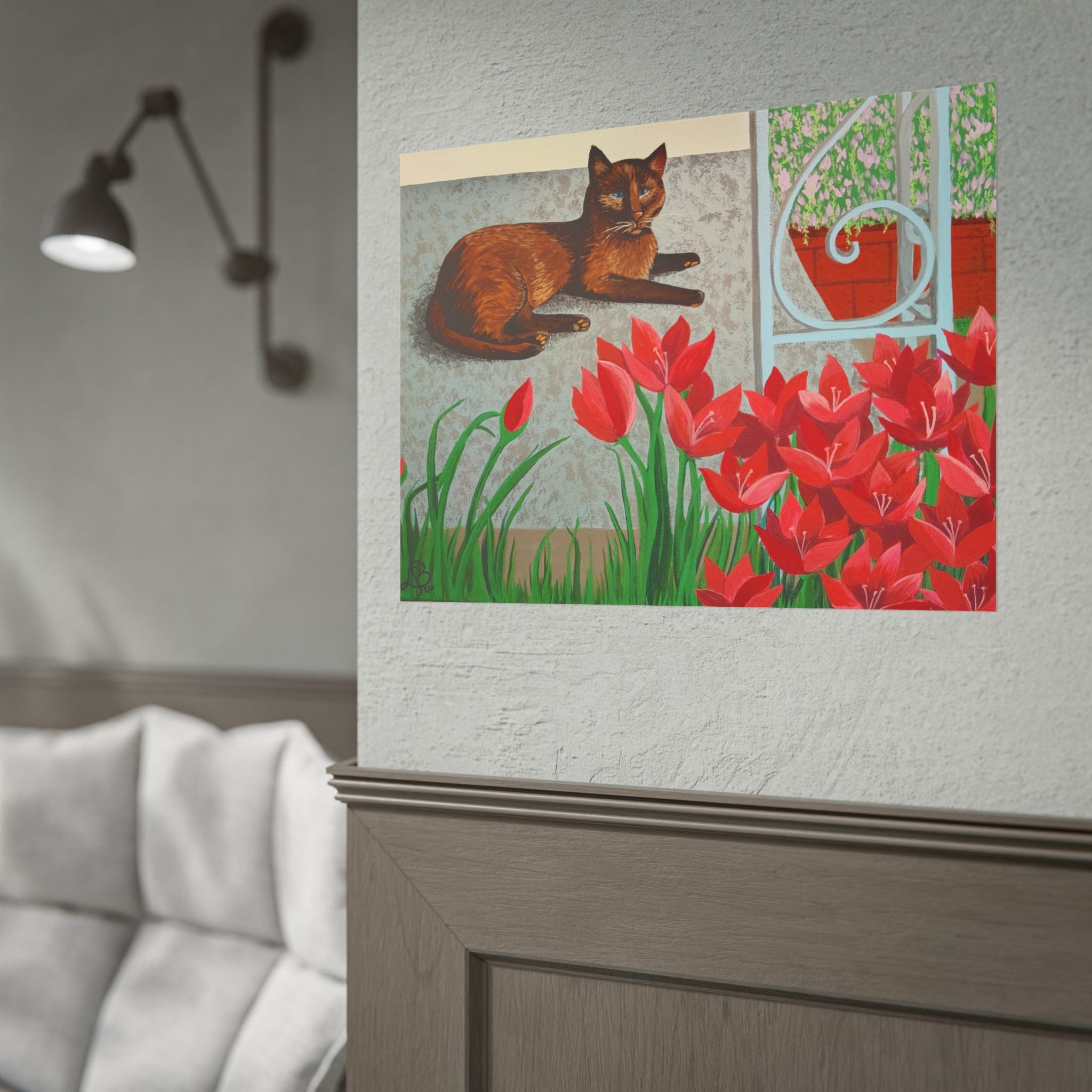 'Chillin' Cat and Flowers' Rolled Poster — Wall Art Print