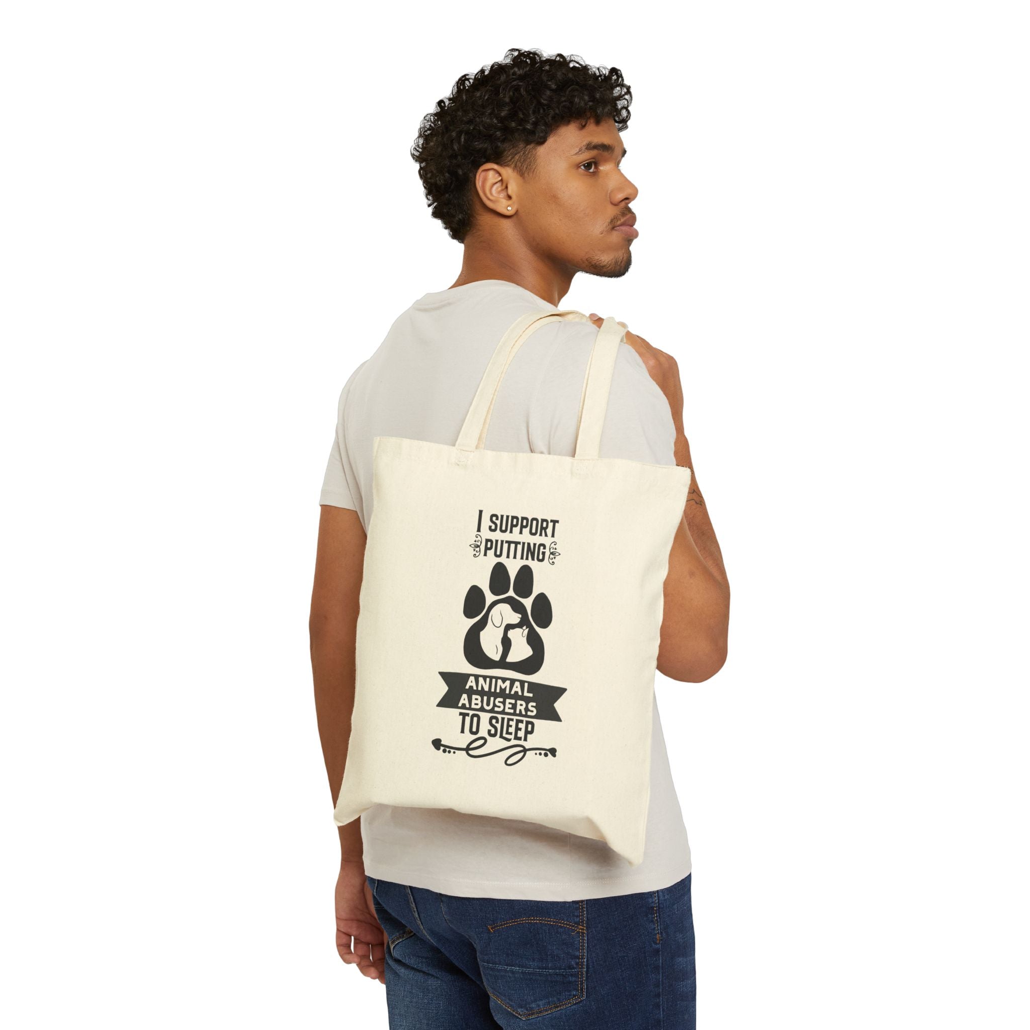 Tote Bag — "I Support Putting Animal Abusers to Sleep" Rescue Paw Canvas Tote