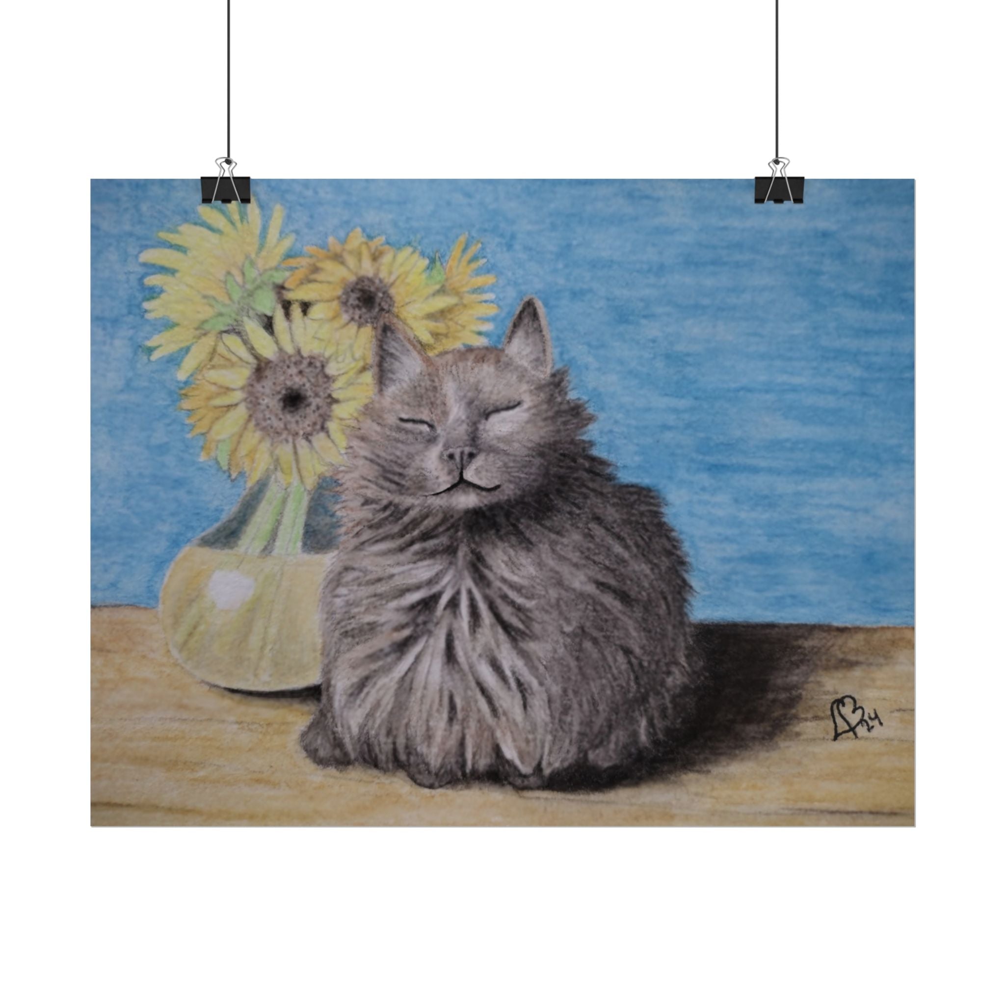 Cat with Sunflowers Poster — Rolled Art Print
