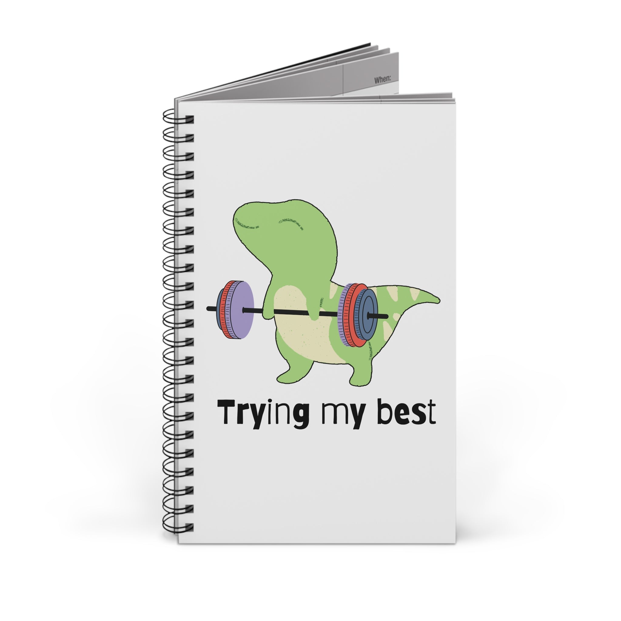 Trying My Best Spiral Journal — Cute Dino Motivational Notebook for School & Fitness
