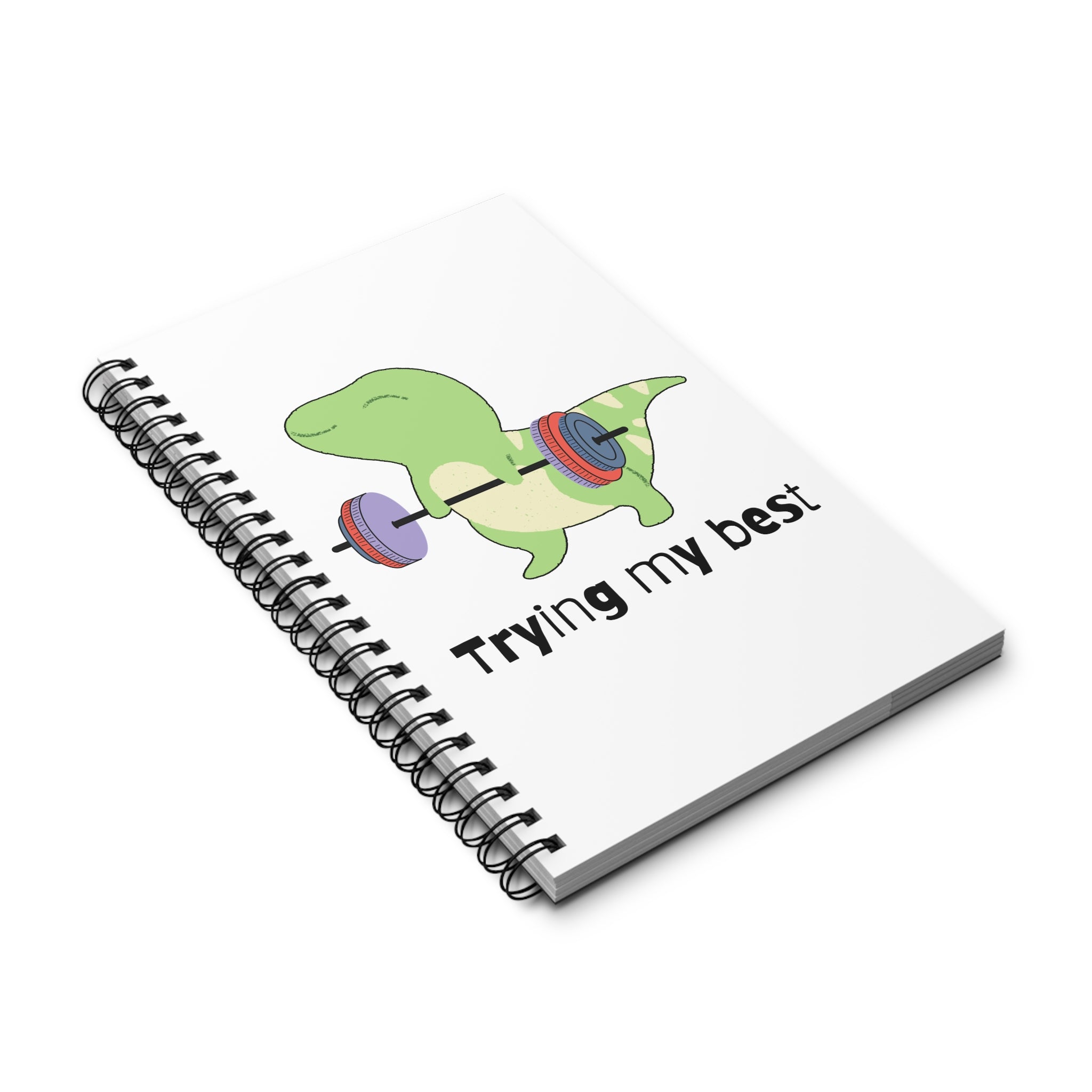 Trying My Best Spiral Journal — Cute Dino Motivational Notebook for School & Fitness