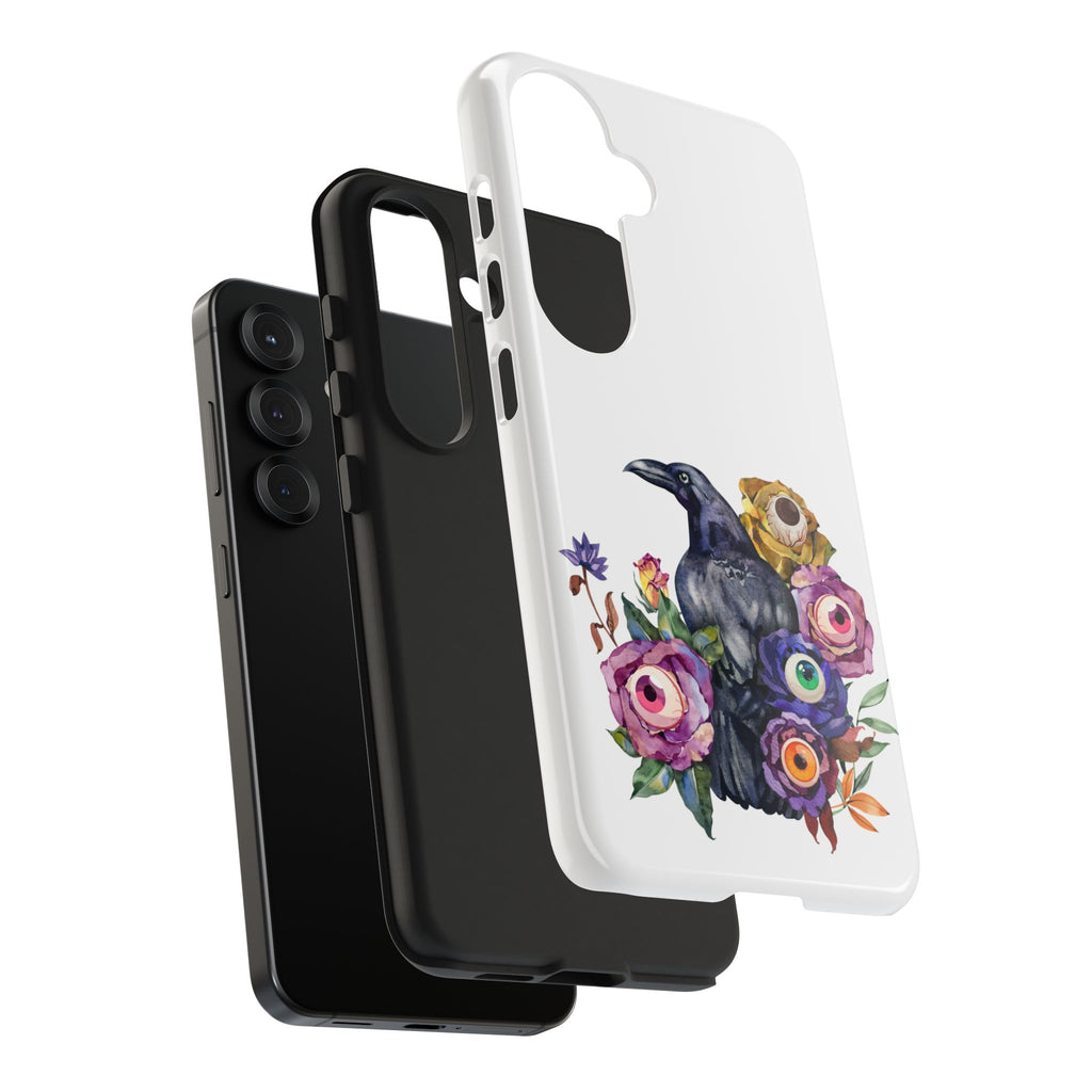 'Surreal' Tough Phone Case — Protective Phone Cover with Raven and Bouquet Design