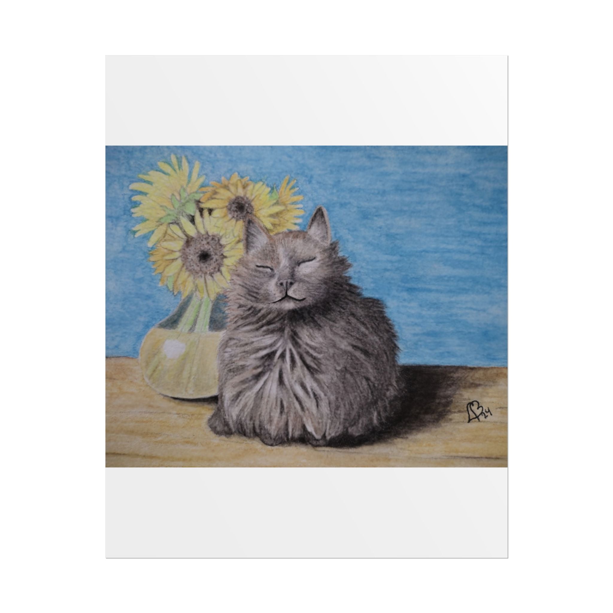 Cat with Sunflowers Poster — Rolled Art Print
