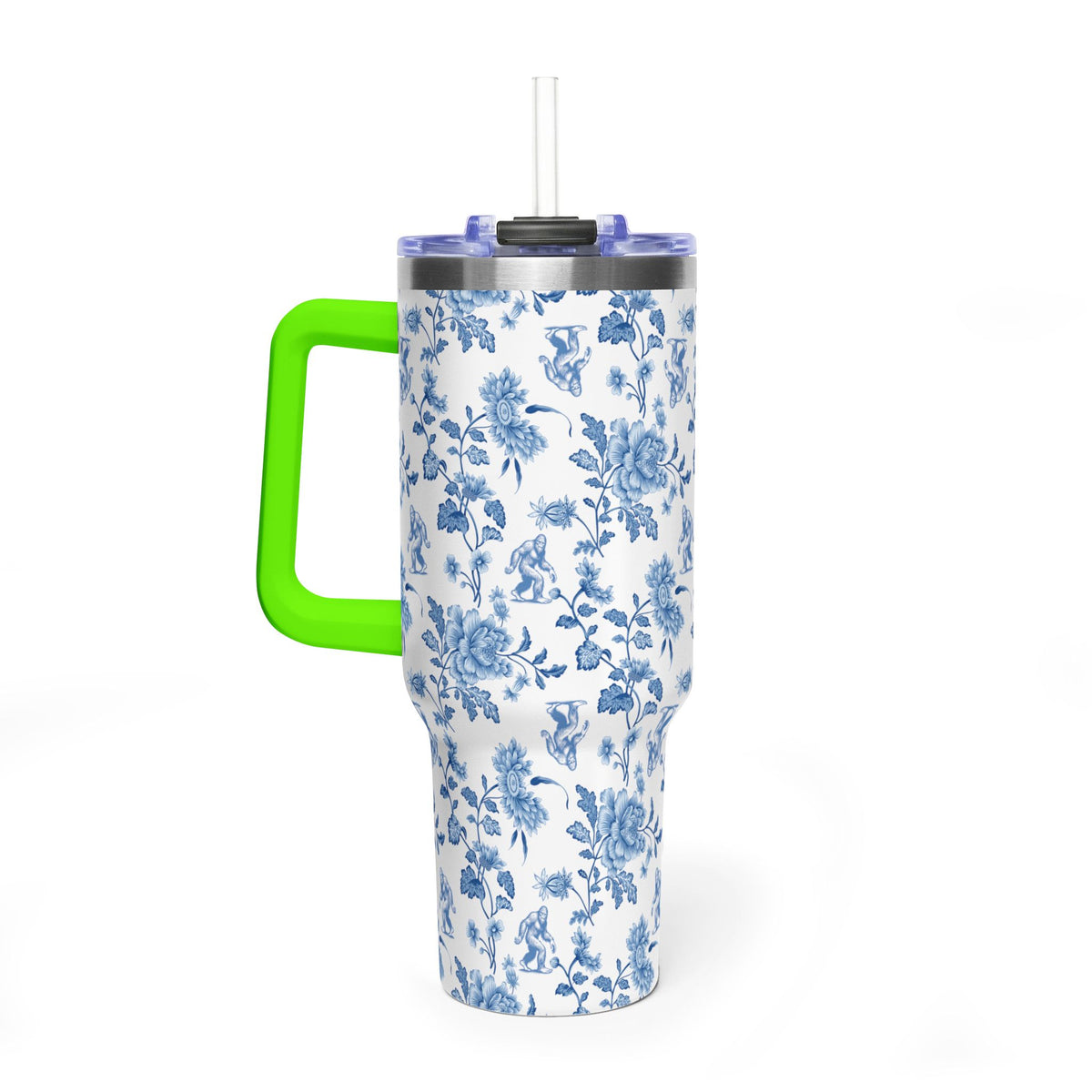 40oz Bigfoot Floral Vacuum Tumbler – Insulated Travel Mug with Straw