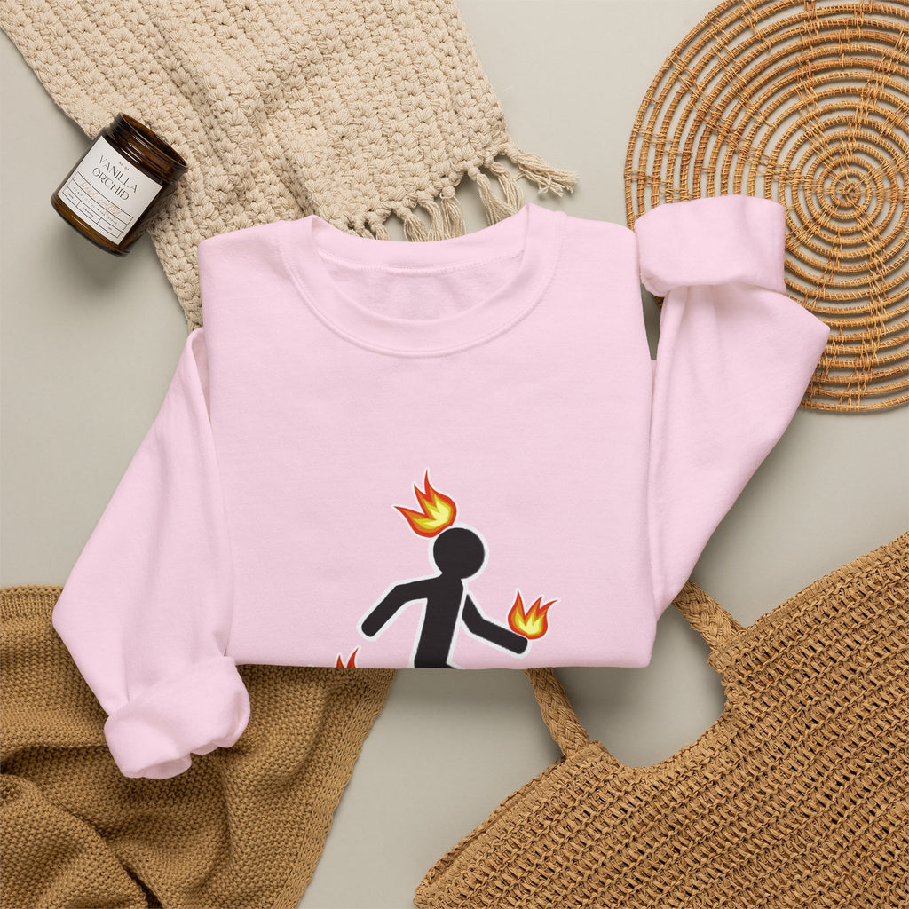 Crewneck Sweatshirt — I Tried It At Home (Funny Stick Figure on Fire Graphic)