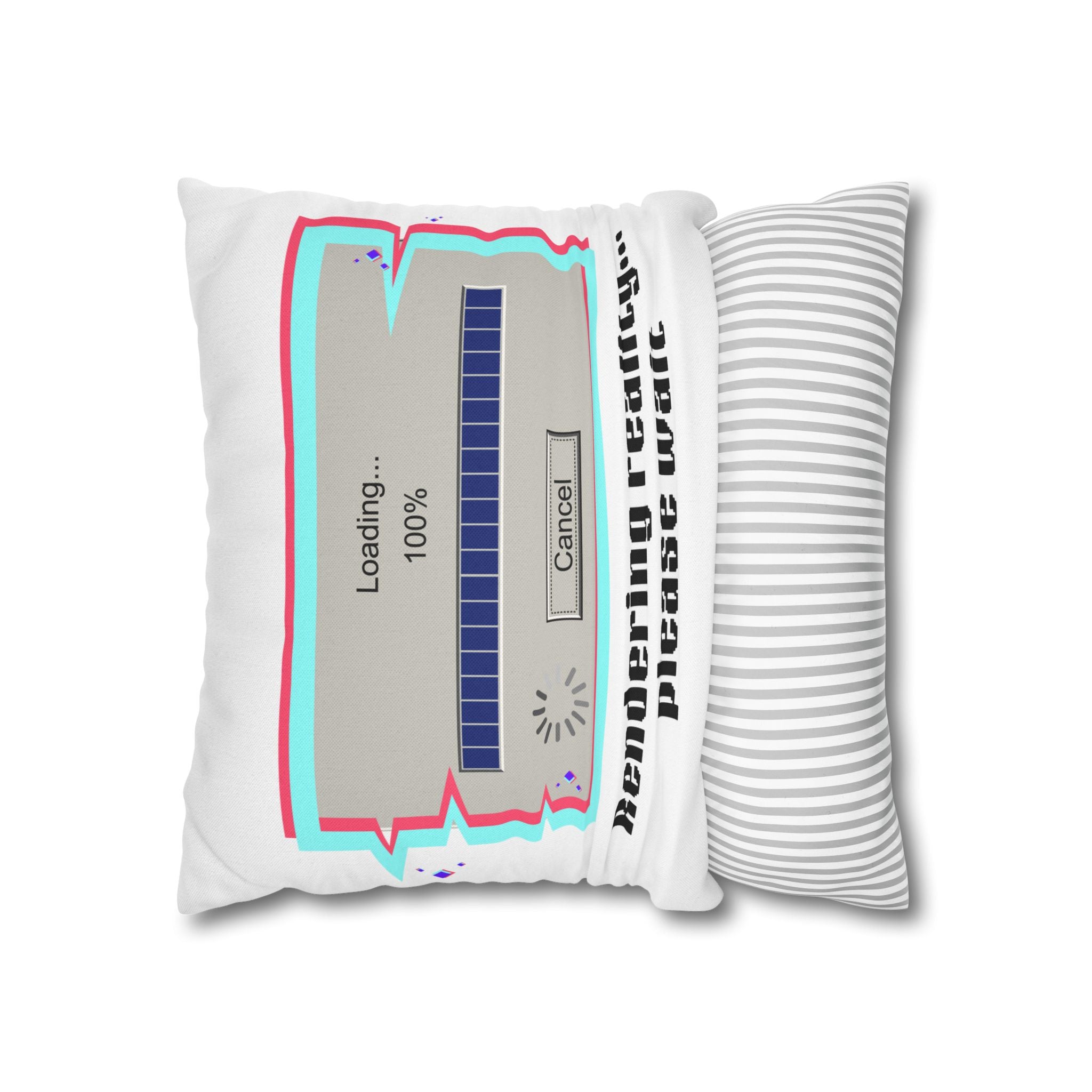 Square Pillowcase — "Rendering Reality... Please Wait" Retro Loading Bar Decorative Pillowcase
