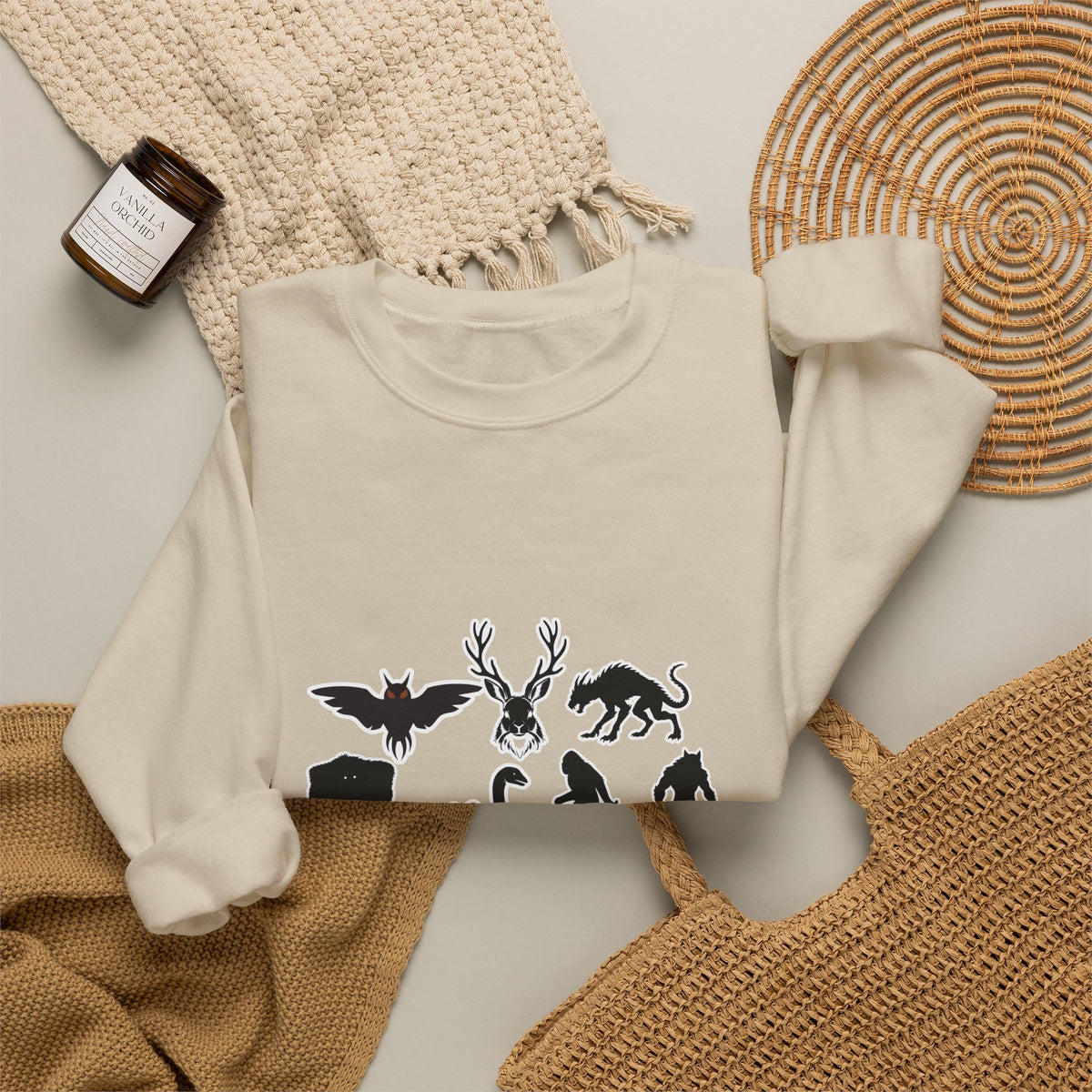 Crewneck Sweatshirt — "Emotionally Supported by Cryptids" Graphic