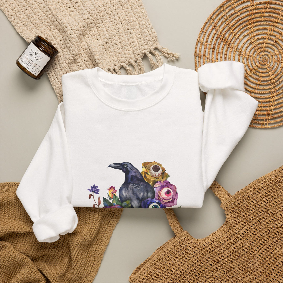 Surreal Raven & Wildflowers Crewneck Sweatshirt