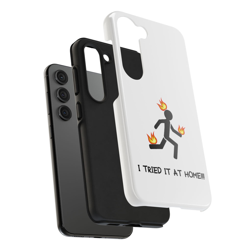 Tough Phone Case — Funny "I Tried It at Home" Stunt Stick Figure Design