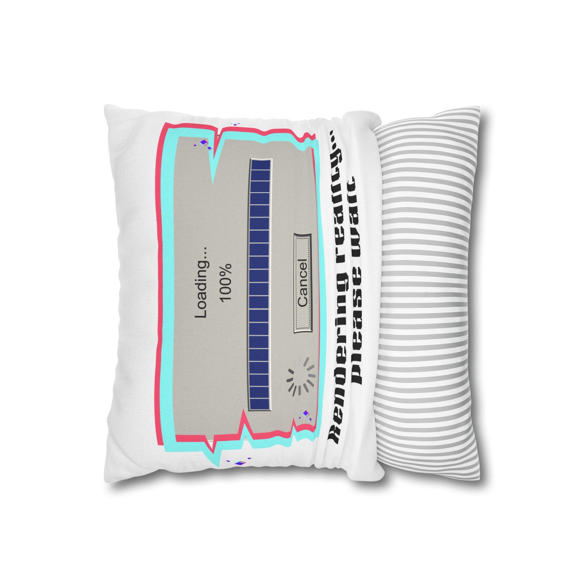 Square Pillowcase — "Rendering Reality... Please Wait" Retro Loading Bar Decorative Pillowcase