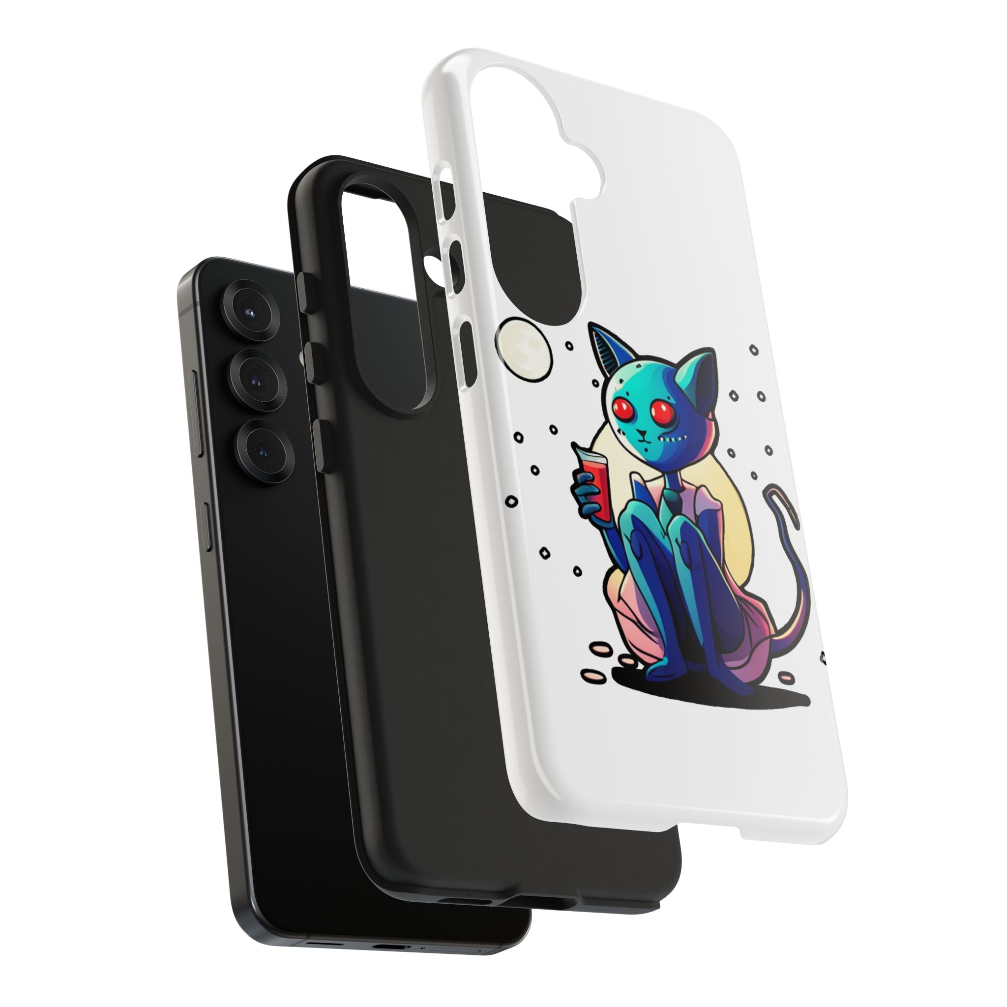Cute Alien Cat Phone Case — Cosmic Cat with Drink Tough Phone Case