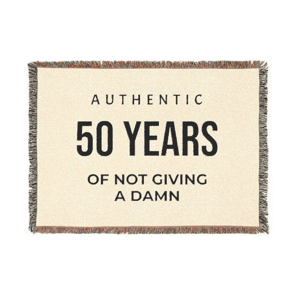 Personalized Woven Blanket — "Authentic 50 Years of Not Giving a Damn" Throw Blanket