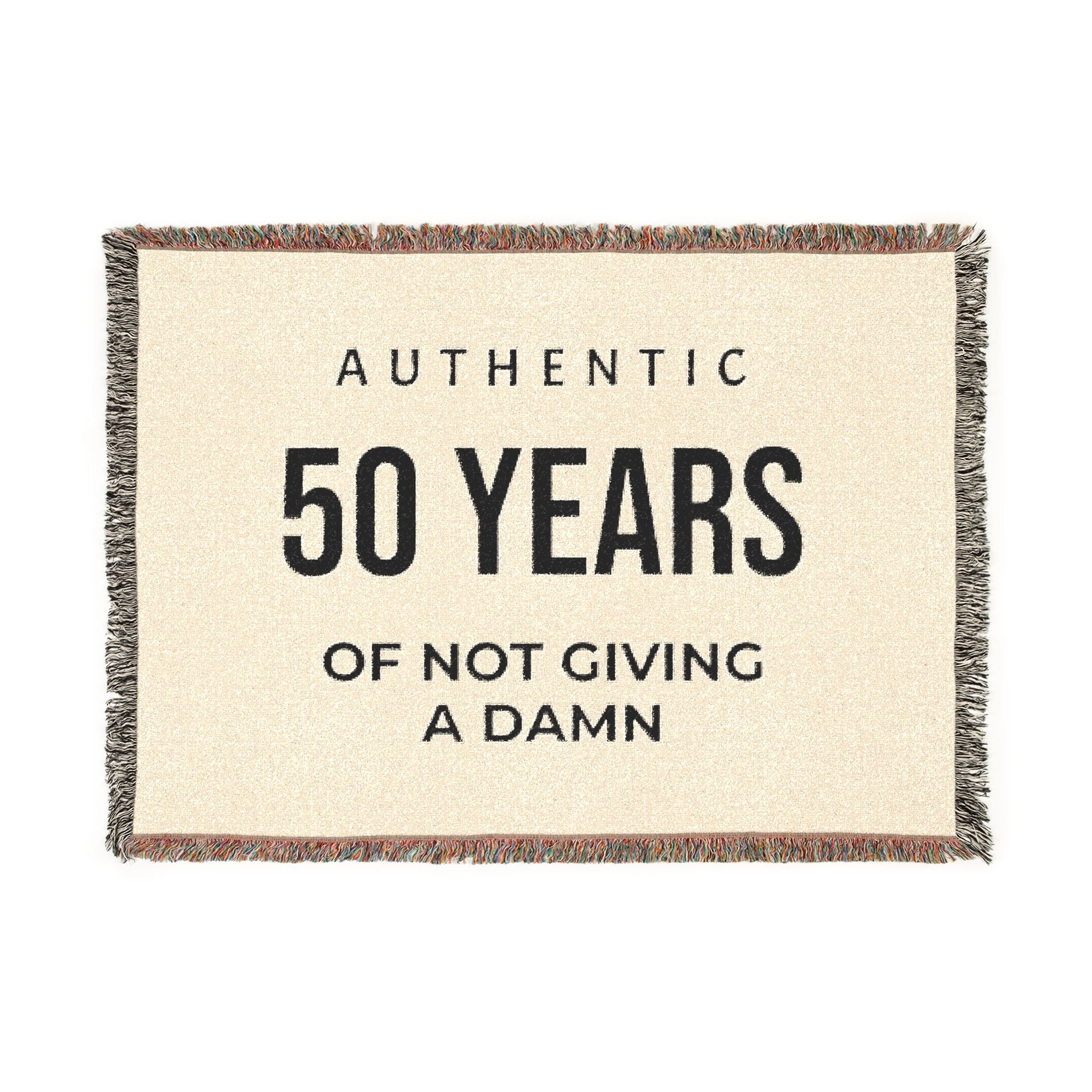 Personalized Woven Blanket — "Authentic 50 Years of Not Giving a Damn" Throw Blanket