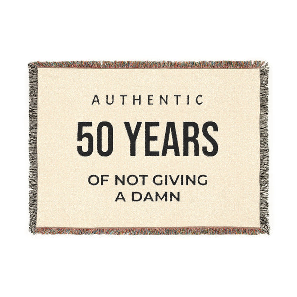 Personalized Woven Blanket — "Authentic 50 Years of Not Giving a Damn" Throw Blanket