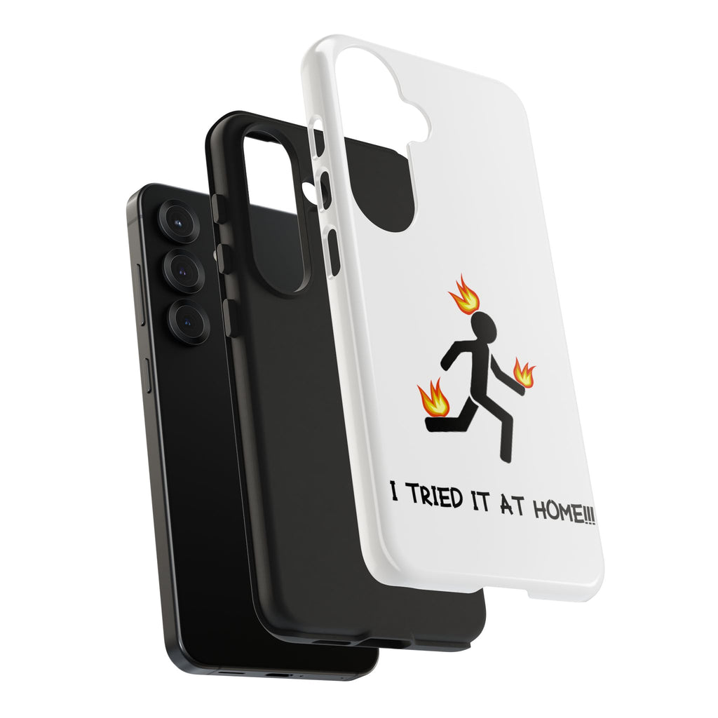Tough Phone Case — Funny "I Tried It at Home" Stunt Stick Figure Design