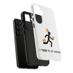 Tough Phone Case — Funny "I Tried It at Home" Stunt Stick Figure Design