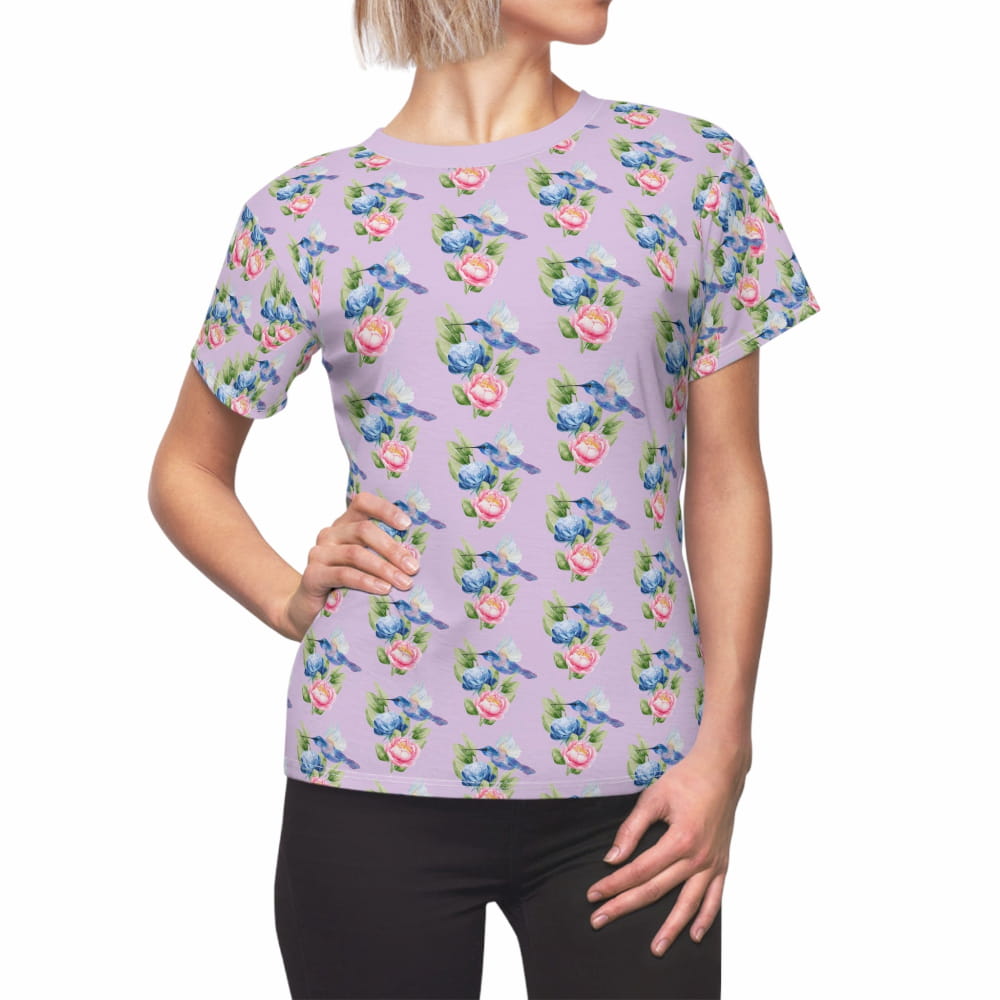 All-Over Print Tee — Vintage Flower and Hummingbird Pattern