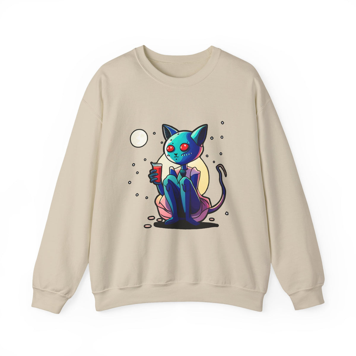 Alien Cat Crewneck Sweatshirt — Neon Cosmic Cat Graphic