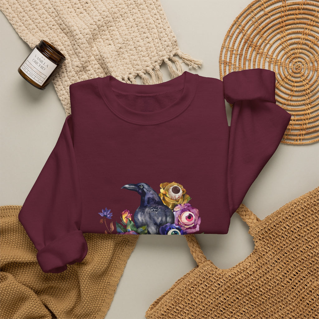 Surreal Raven & Wildflowers Crewneck Sweatshirt