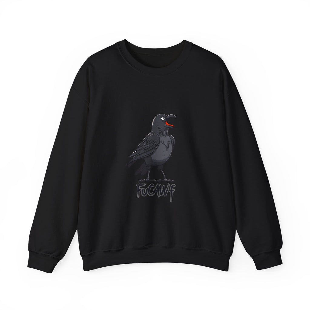 Crewneck Sweatshirt — Screaming Crow Graphic with "FUC AWF" Text