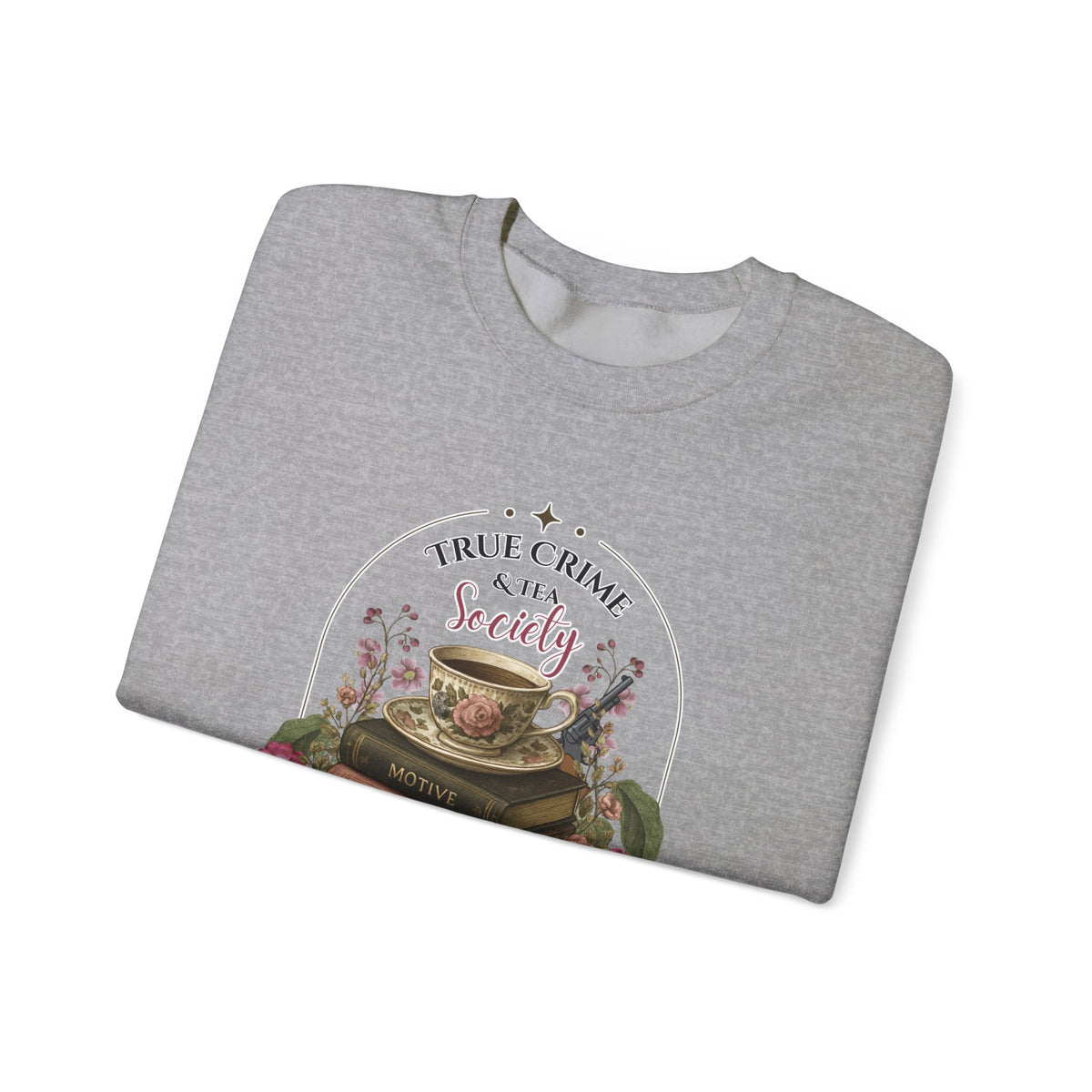 True Crime Book Club Sweatshirt — "True Crime & Tea" Vintage Stack Design