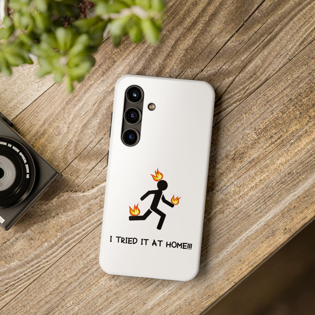 Tough Phone Case — Funny "I Tried It at Home" Stunt Stick Figure Design