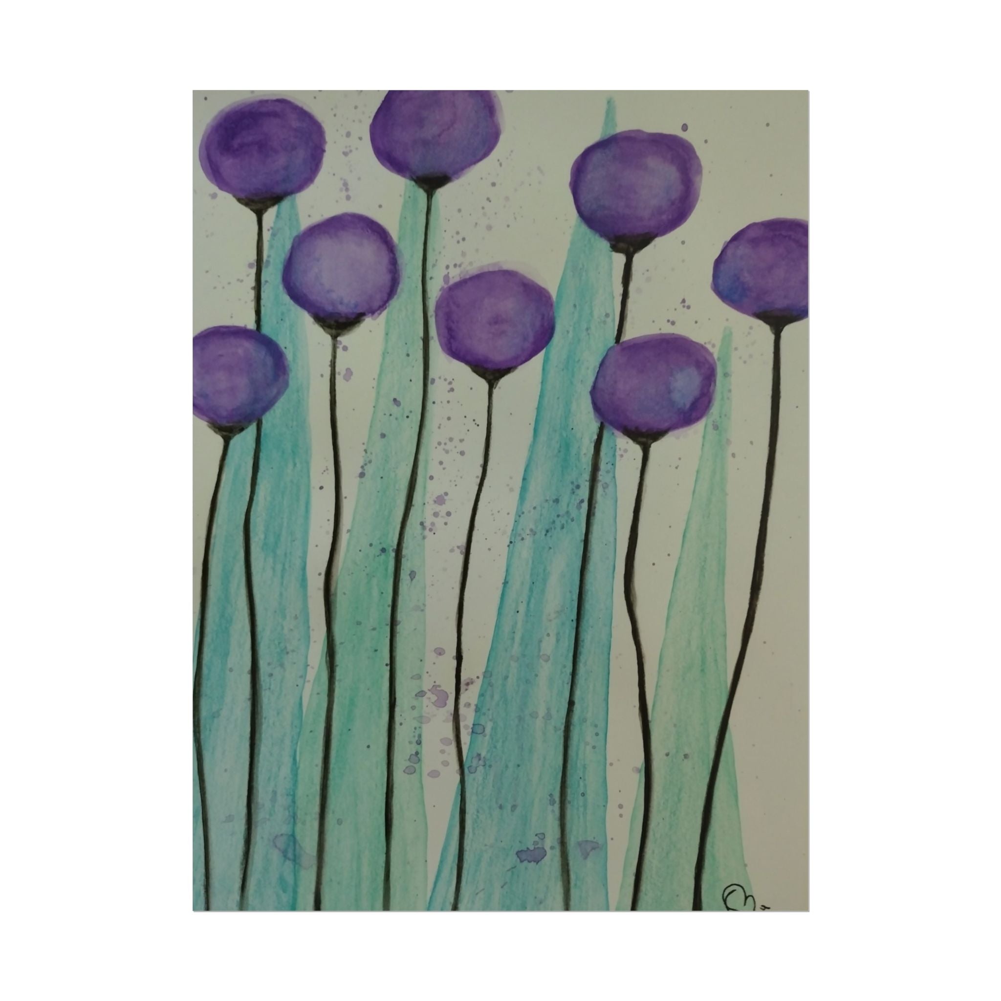 Rolled Poster - Purple Watercolor Floral Stems Art Print