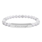 Personalize it! Engravable Natural Stone Stretch Bracelet — Bar Bead Bracelet ("I am enough")