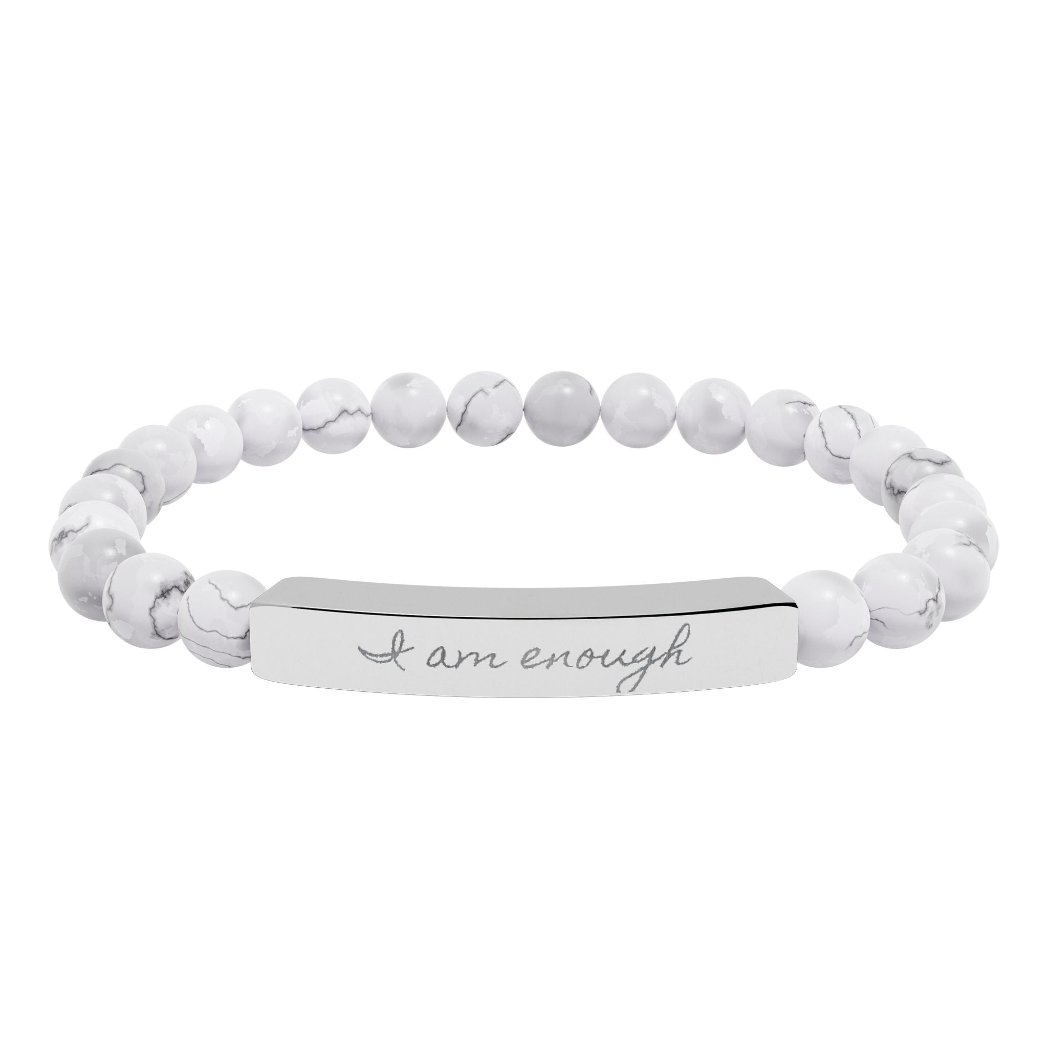 Personalize it! Engravable Natural Stone Stretch Bracelet — Bar Bead Bracelet ("I am enough")