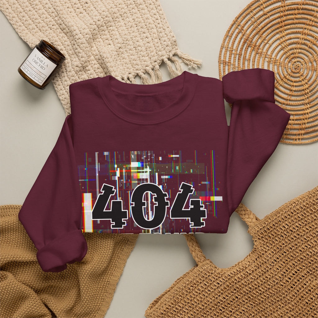 404 Not Found Crewneck Sweatshirt — Glitch Tech Graphic Pullover