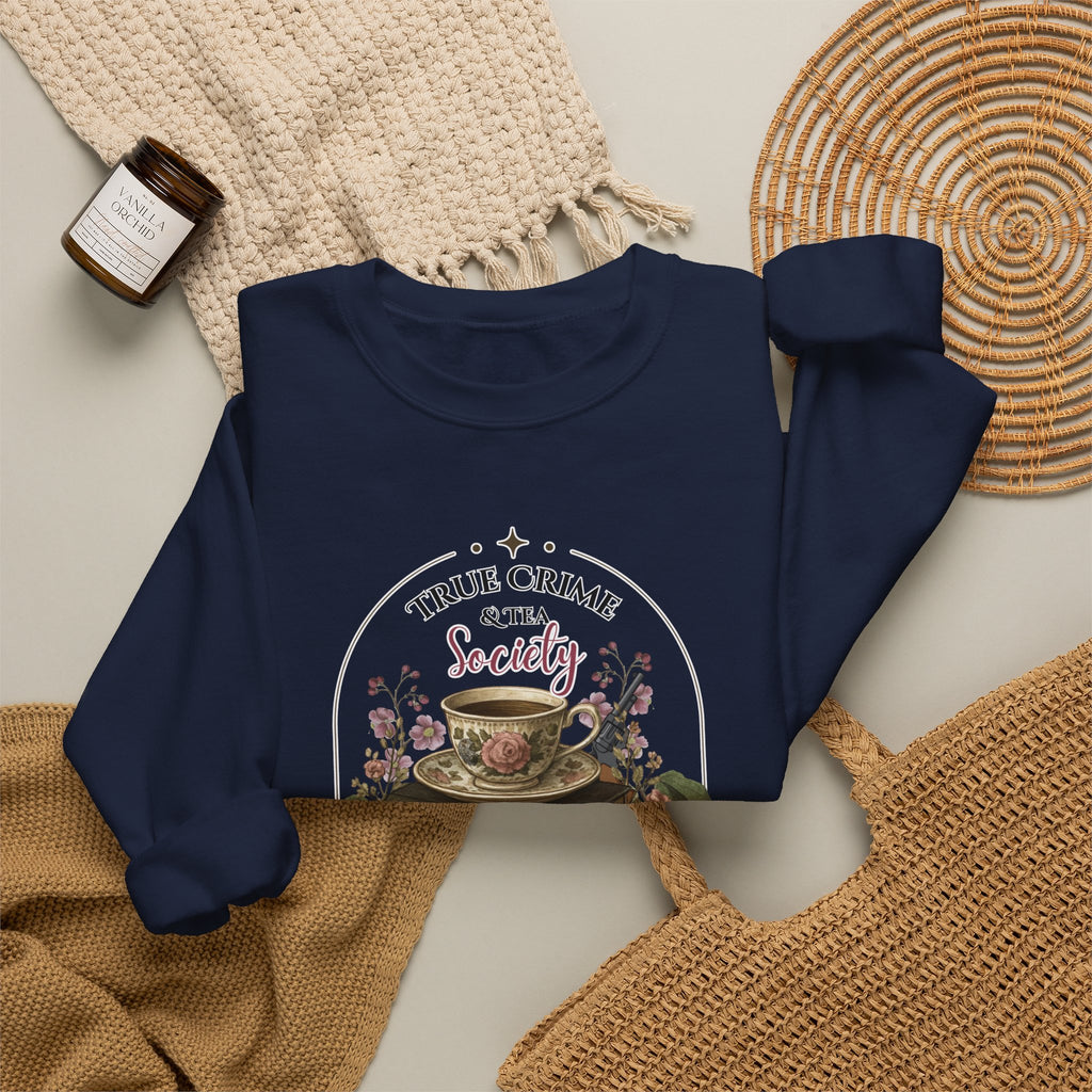 True Crime Book Club Sweatshirt — "True Crime & Tea" Vintage Stack Design